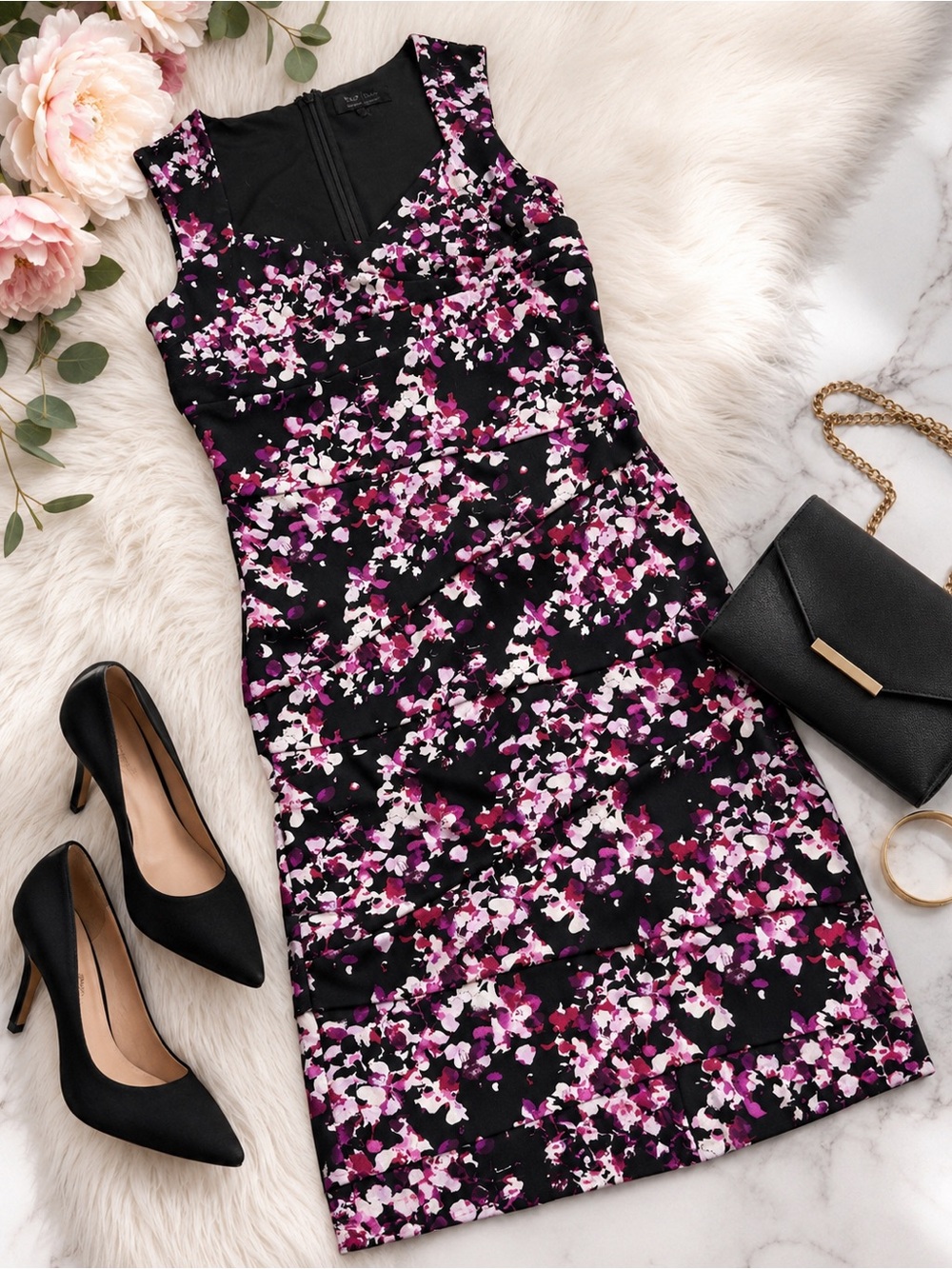 WhiteHouse Black Market Instantly Slimming Floral Sheath Dress 4 Career Cocktail